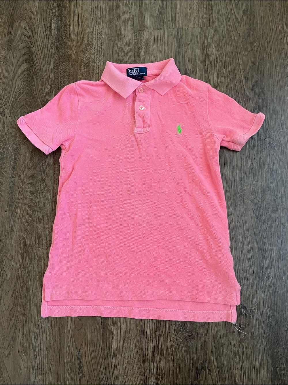 Ralph Lauren Pink Short-Sleeve Cotton Polo with Green Logo Girls Size 6